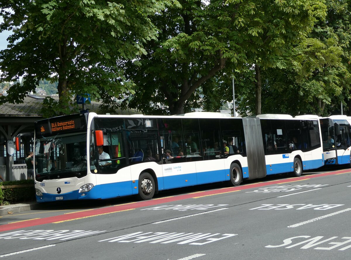 (253'136) - VBL Luzern - Nr. 190/LU 15'079 - Mercedes am 29. Juli 2023 beim Bahnhof Luzern