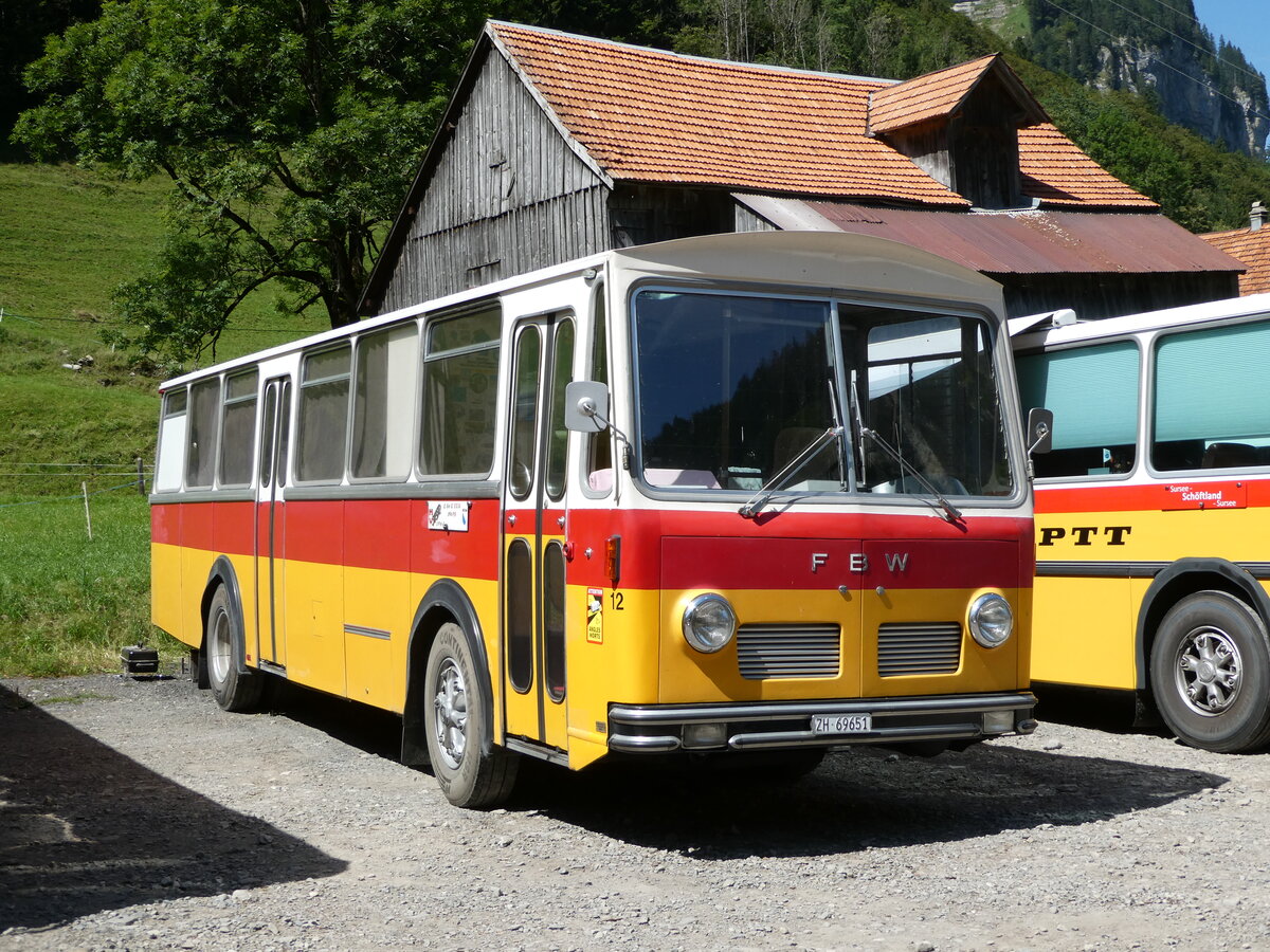 (254'039) - Trb, Oberrieden - Nr. 12/ZH 69'651 - FBW/R&J (ex Ryffel, Uster Nr. 12) am 19. August 2023 in Hoch-Ybrig, Talstation Weglosen