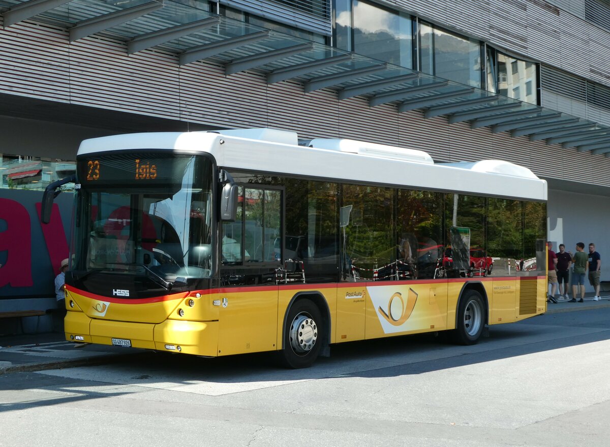 (254'928) - Gessinger, Bad Ragaz - SG 487'926/PID 11'608 - Scania/Hess (ex GR 102'390) am 8. September 2023 beim Bahnhof Landquart