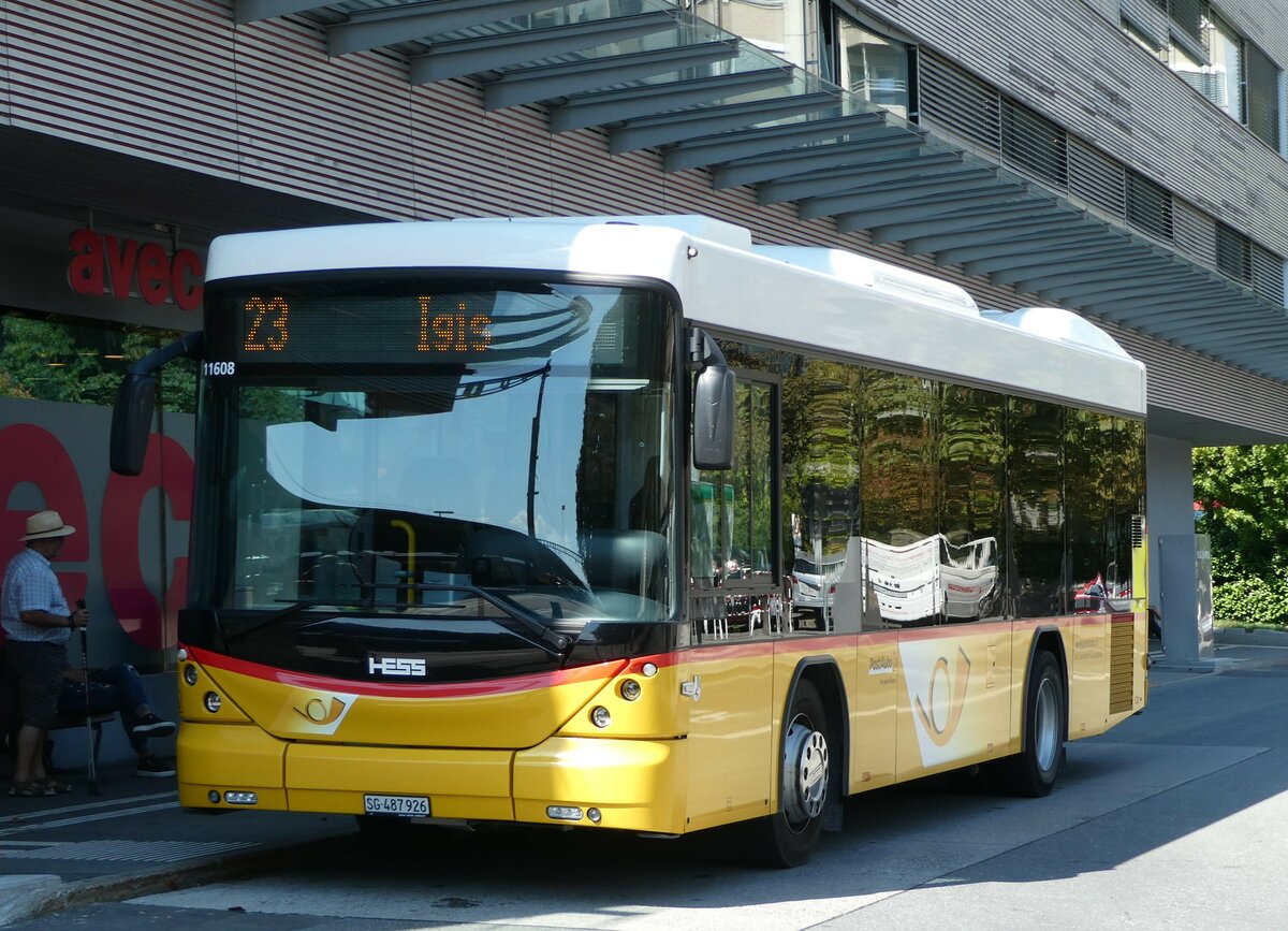 (254'929) - Gessinger, Bad Ragaz - SG 487'926/PID 11'608 - Scania/Hess (ex GR 102'390) am 8. September 2023 beim Bahnhof Landquart