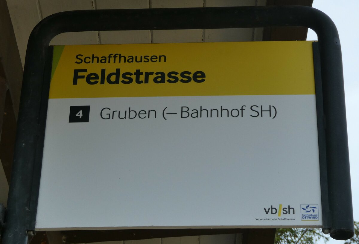 (255'335) - vb/sh-Haltestellenschild - Schaffhausen, Feldstrasse - am 17. September 2023