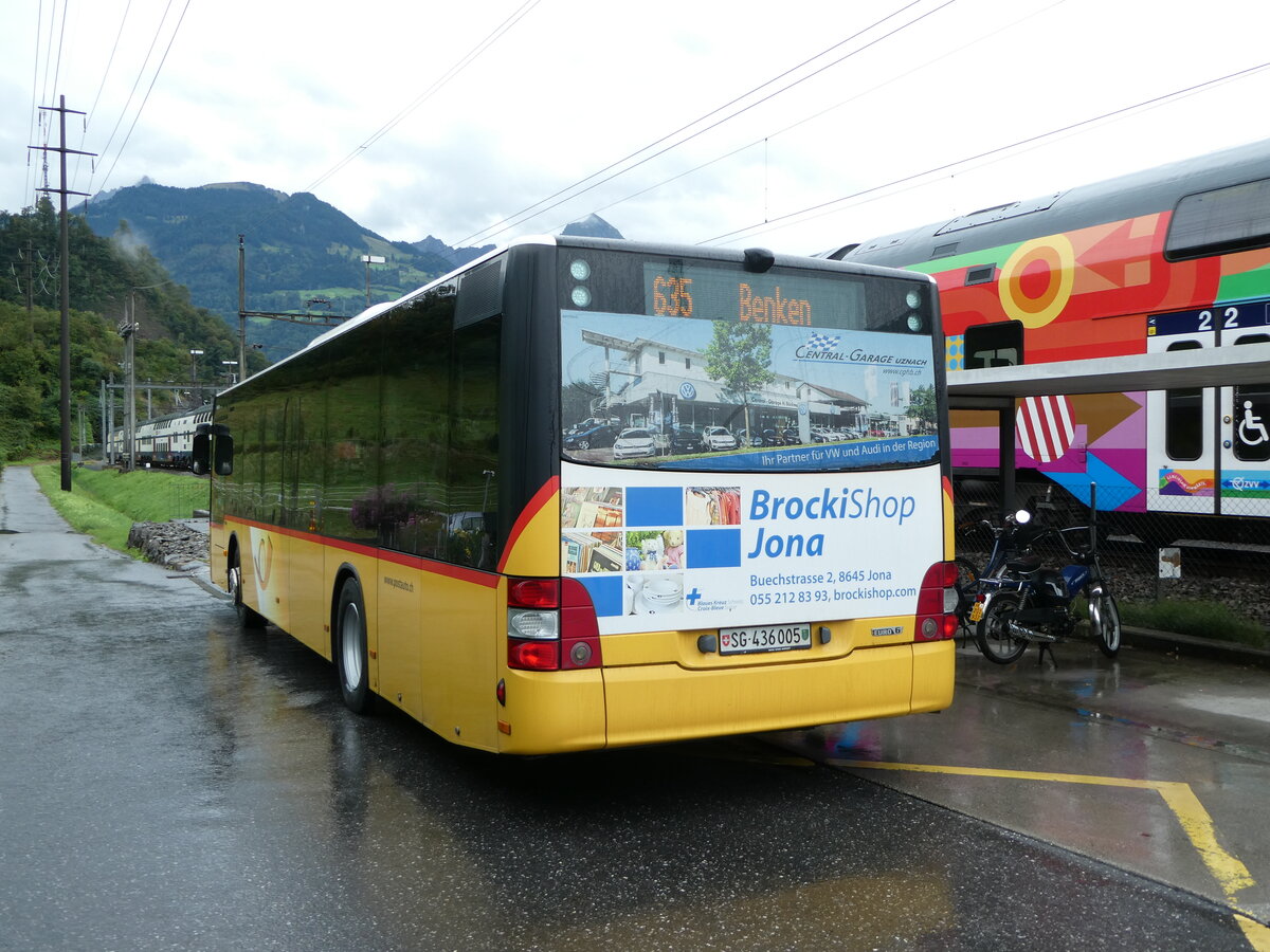 (255'411) - PostAuto Ostschweiz - SG 436'005/PID 10'501 - MAN am 18. September 2023 beim Bahnhof Ziegelbrcke 