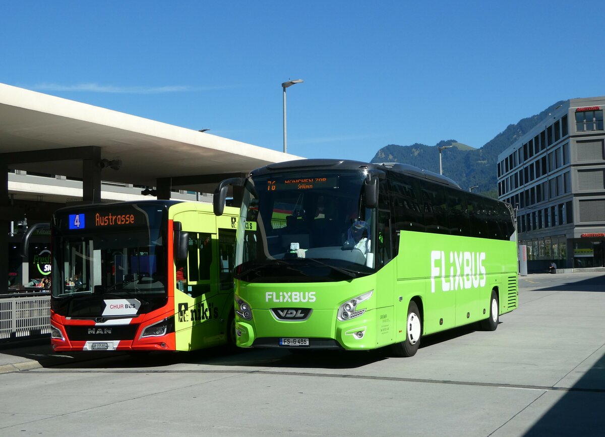 (255'592) - Aus Deutschland: Grner, Rudelzhausen - FS-G 486 - VDL am 26. September 2023 beim Bahnhof Chur