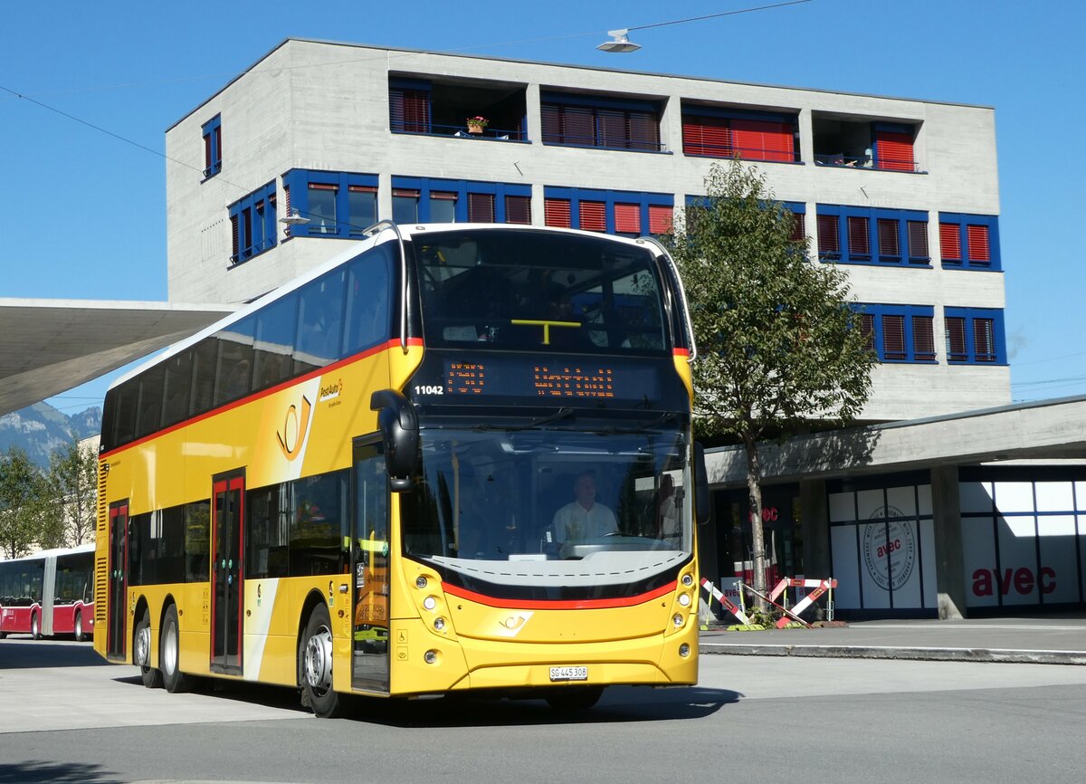 (255'615) - PostAuto Ostschweiz - SG 445'308/PID 11'042 - Alexander Dennis (ex SG 443'908) am 26. September 2023 beim Bahnhof Buchs