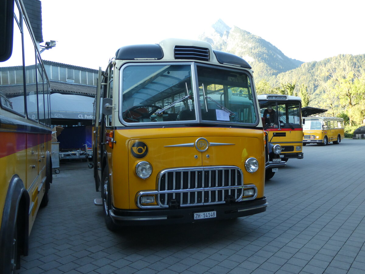 (255'897) - Goldexpress, Ossingen - ZH 14'148 - FBW/Lauber (ex P 24'069; ex P 21'569) am 7. Oktober 2023 in Nfels, FBW-Museum