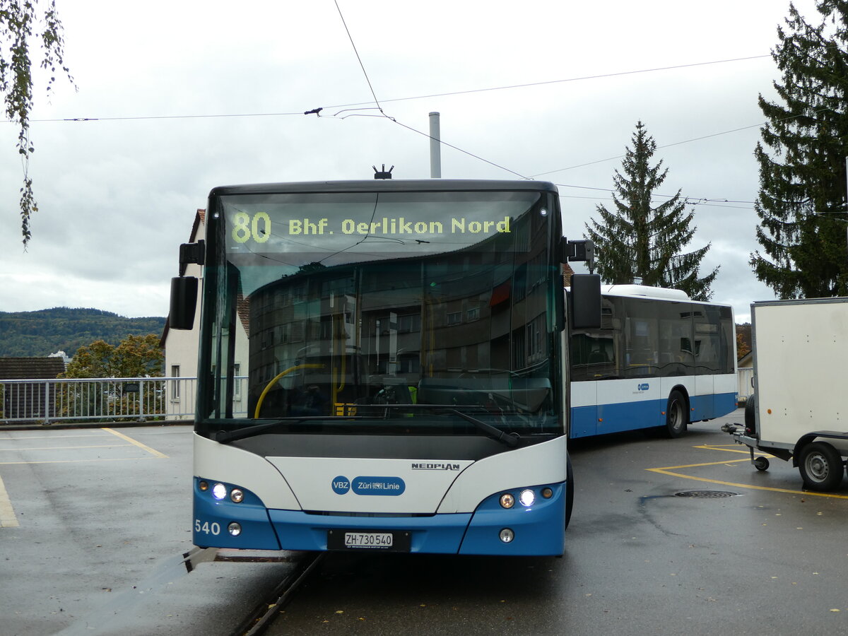 (256'219) - VBZ Zrich - Nr. 540/ZH 730'540 - Neoplan am 21. Oktober 2023 in Zrich, Wartau