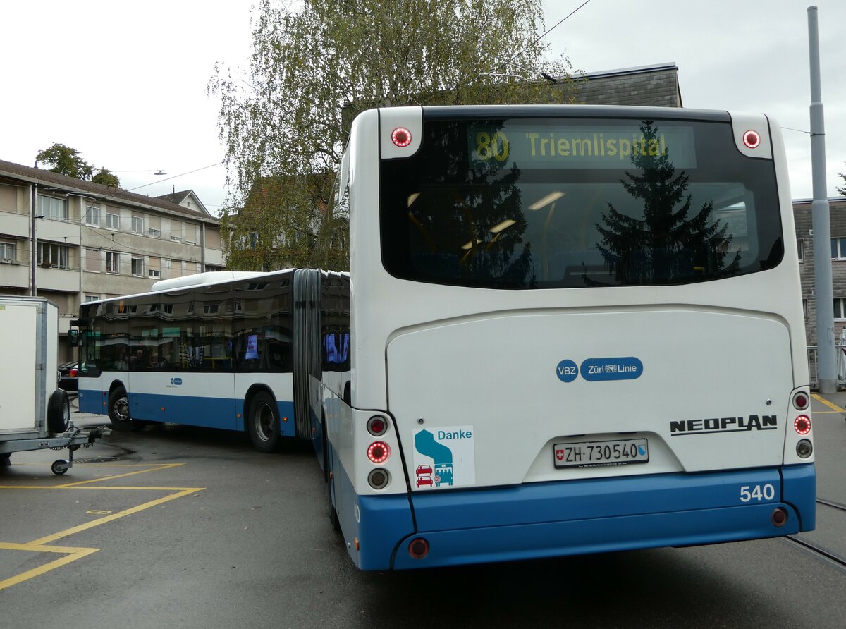 (256'221) - VBZ Zrich - Nr. 540/ZH 730'540 - Neoplan am 21. Oktober 2023 in Zrich, Wartau