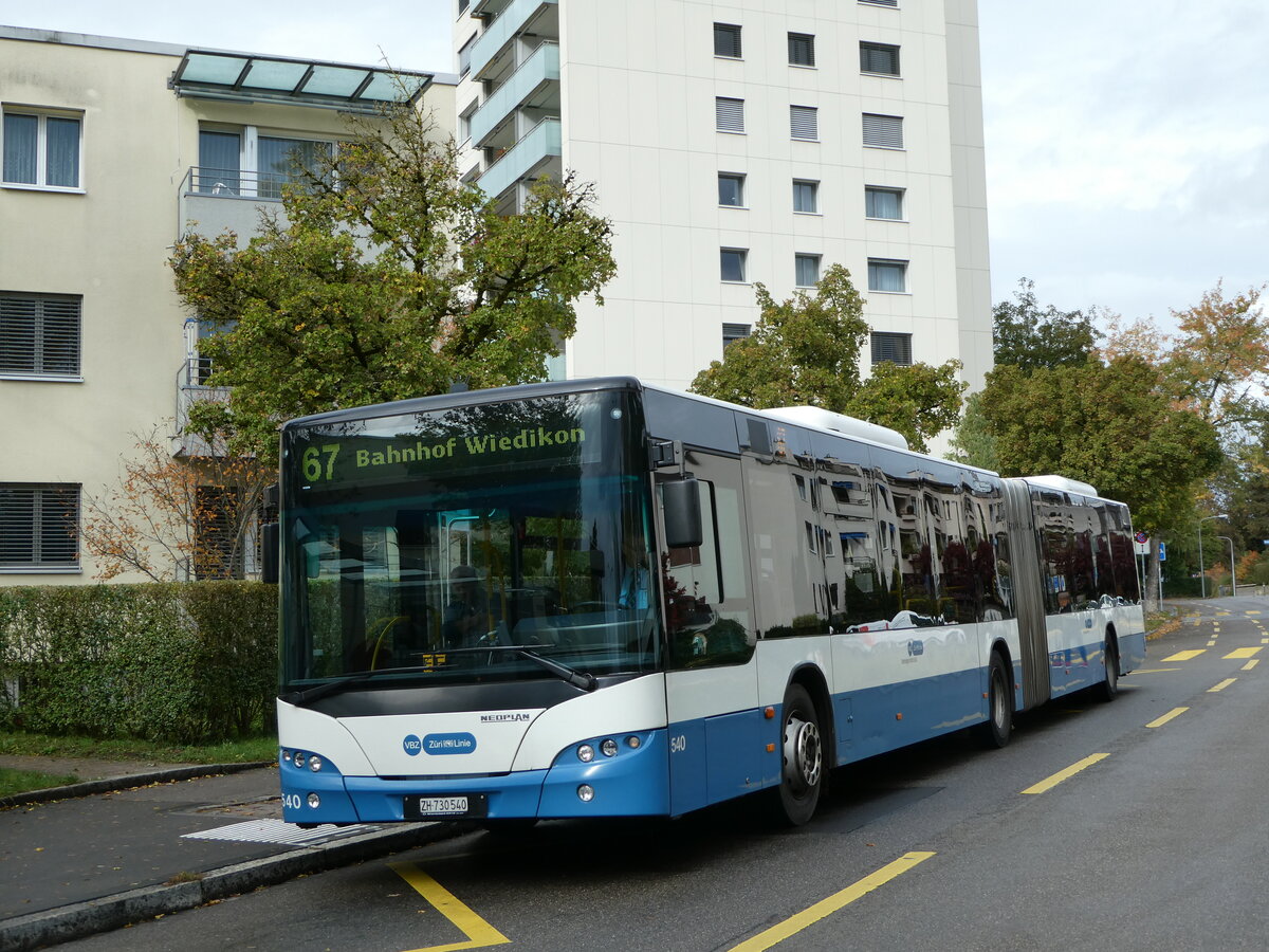 (256'272) - VBZ Zrich - Nr. 540/ZH 730'540 - Neoplan am 21. Oktober 2023 in Zrich, Dunkelhlzli