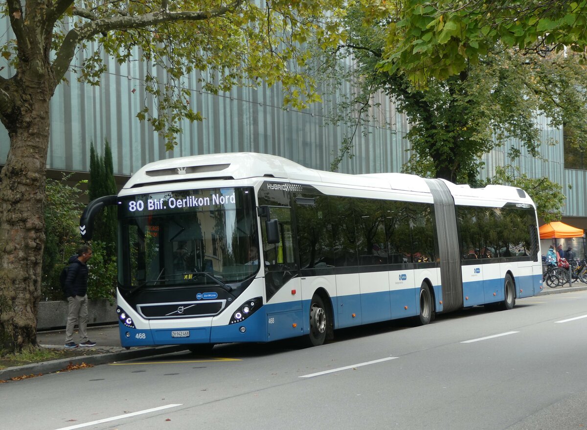 (256'289) - VBZ Zrich - Nr. 468/ZH 942'468 - Volvo am 21. Oktober 2023 in Zrich, Lindenplatz