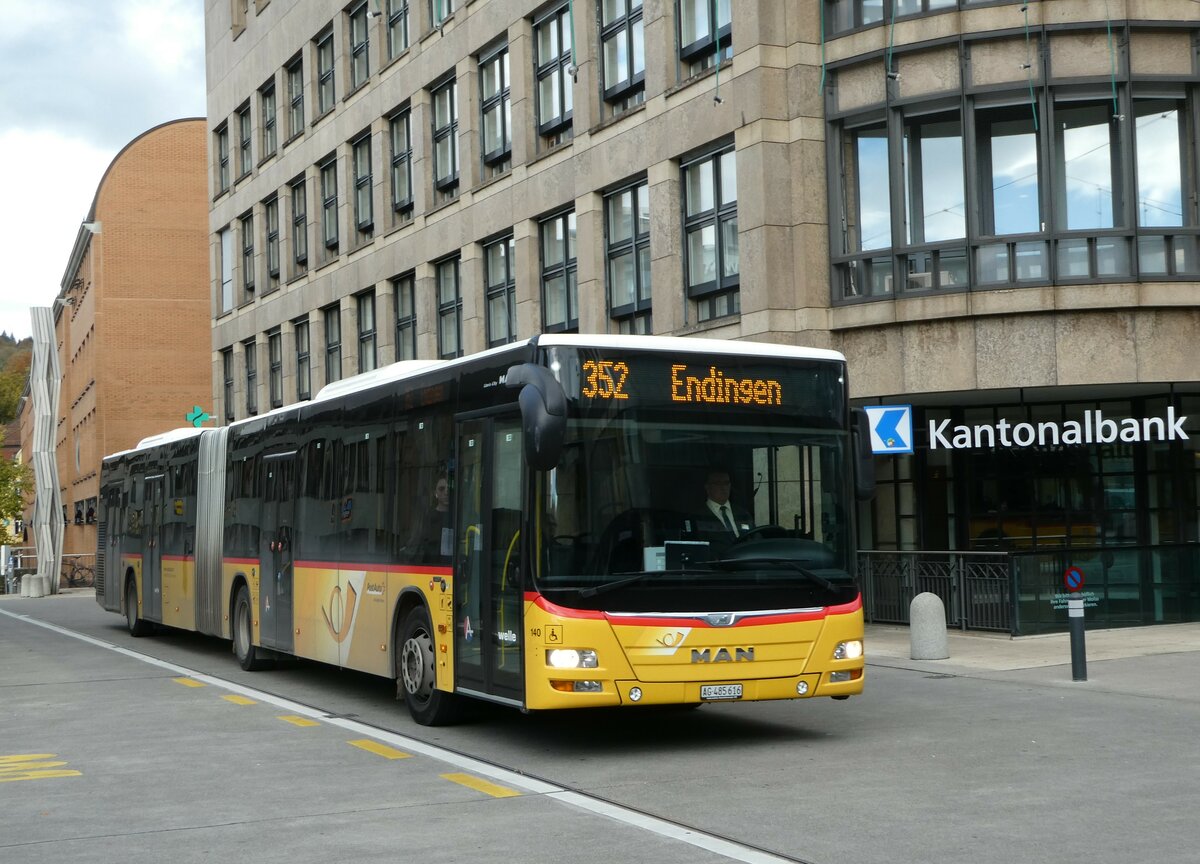 (256'748) - Indermhle, Rekingen - Nr. 140/AG 485'616/PID 10'548 - MAN am 6. November 2023 beim Bahnhof Baden