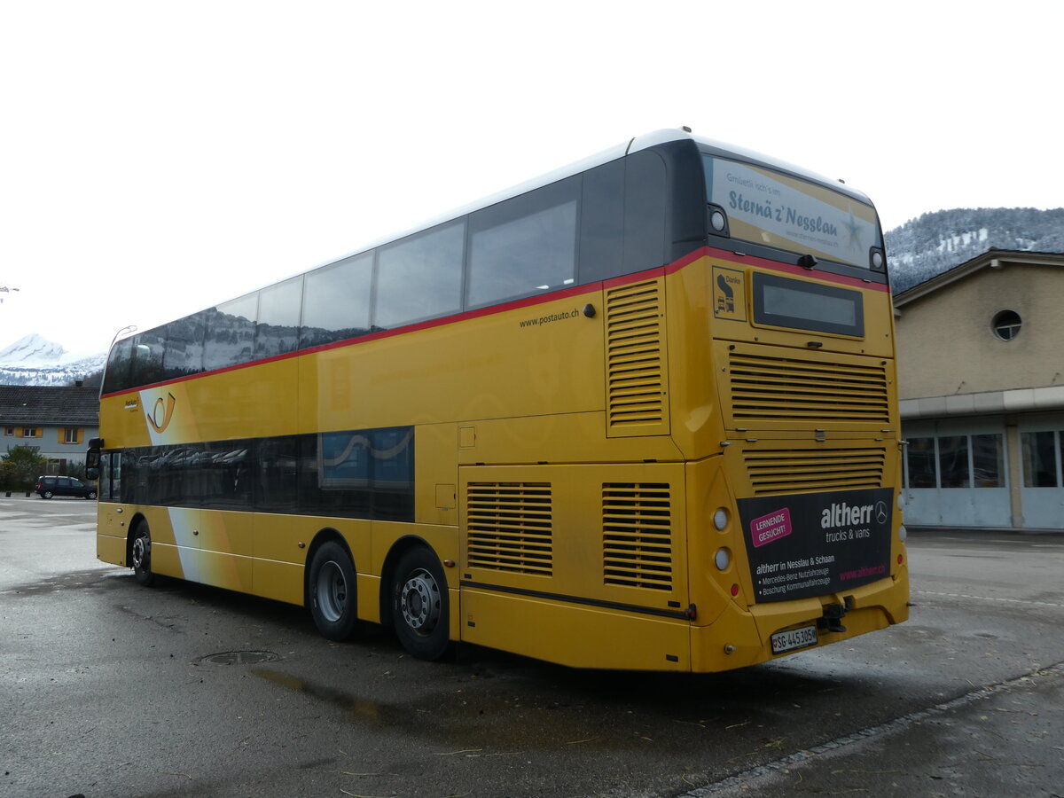 (257'065) - PostAuto Ostschweiz - SG 445'305/PID 10'869 - Alexander Dennis (ex AR 45'267) am 18. November 2023 in Nesslau, Garage