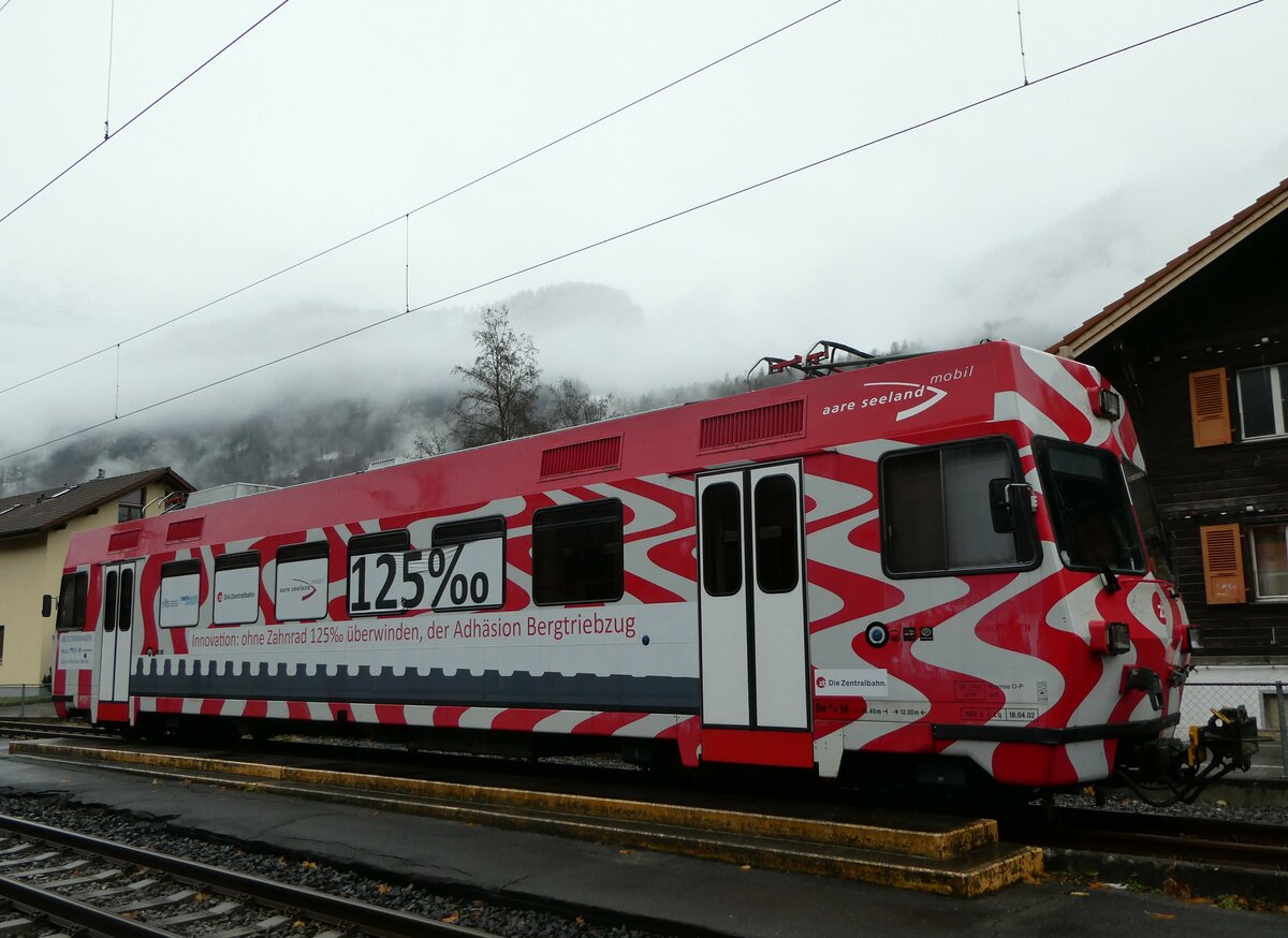 (257'337) - ZB-Triebwagen - Nr. 14 - (ex ASm) am 1. Dezember 2023 im Bahnhof Meiringen