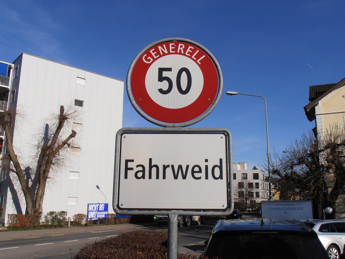 (257'719) - Ortstafel von Fahrweid am 19. Dezember 2023