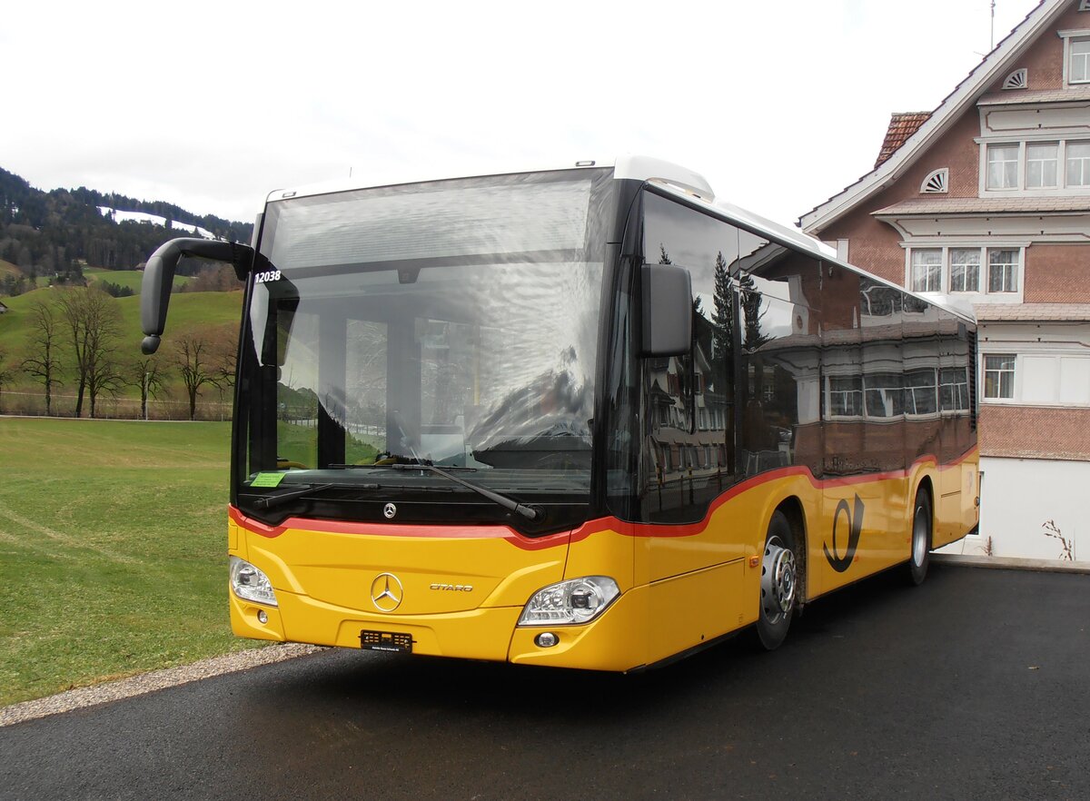 (257'852) - PostAuto Ostschweiz - PID 12'038 - Mercedes am 23. Dezember 2023 in Nesslau, Altherr