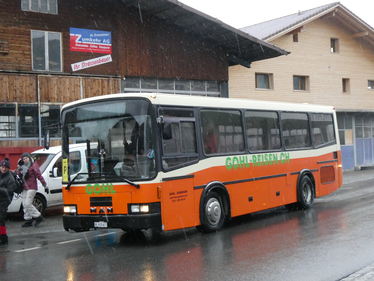 (258'457) - Gohl, Herzogenbuchsee - BE 815'877 - MAN/Lauber (ex AMSA Chiasso Nr. 19; ex Tresch, Amsteg PID 2290) am 6. Januar 2024 beim Bahnhof Frutigen