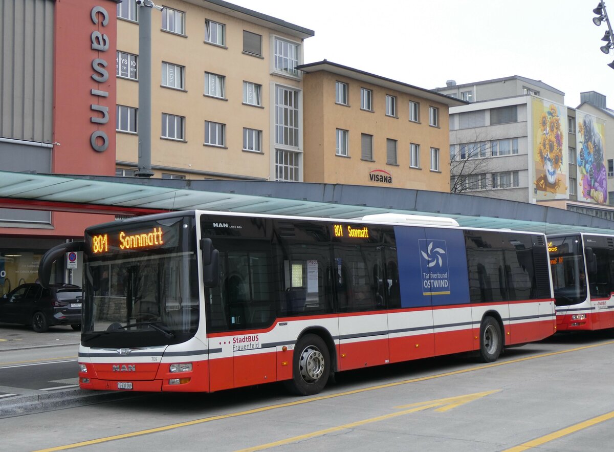 (258'532) - StadtBUS, Frauenfeld - Nr. 709/TG 237'009 - MAN (ex PostAuto Ostschweiz PID 10'033) am 9. Januar 2024 beim Bahnhof Frauenfeld