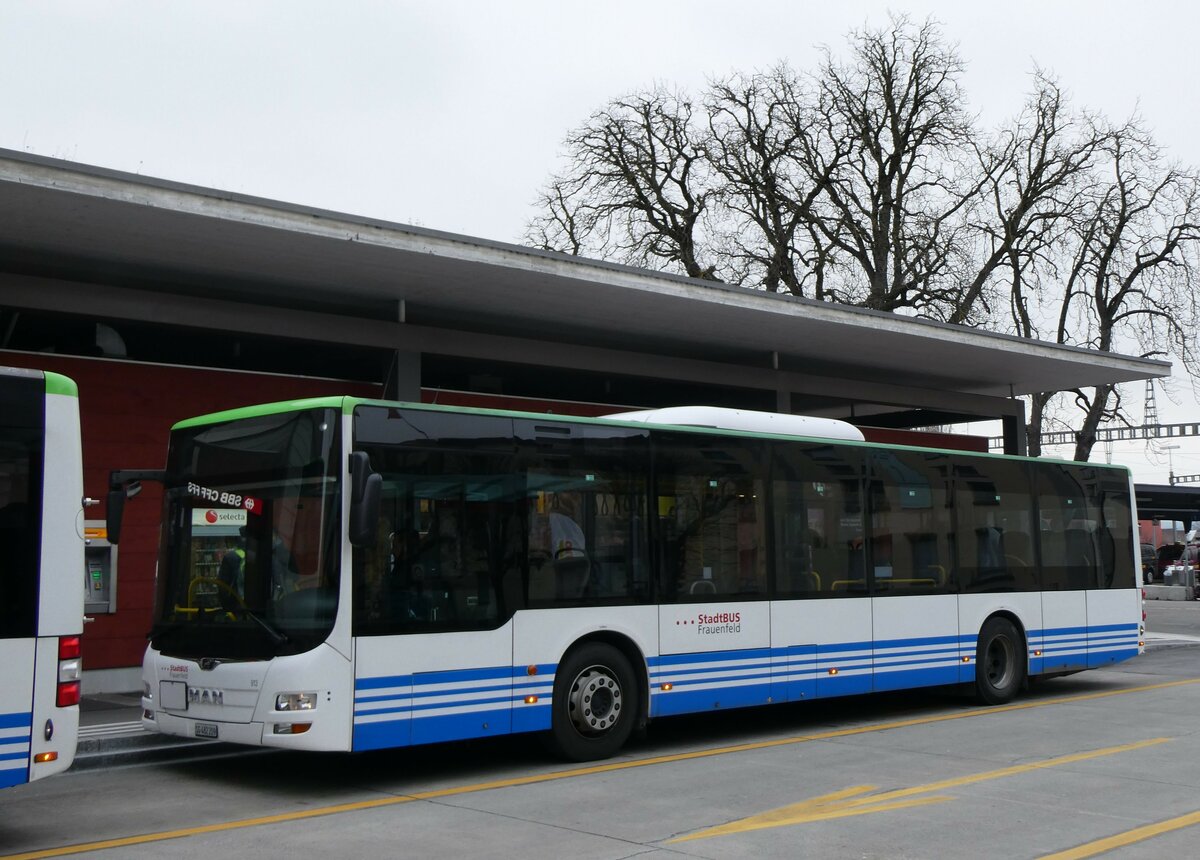 (258'540) - StadtBUS, Frauenfeld - Nr. 913/SG 482'209 - MAN (ex RTB Altsttten Nr. 913; ex PostBus/A BD 15'336) am 9. Januar 2024 beim Bahnhof Frauenfeld