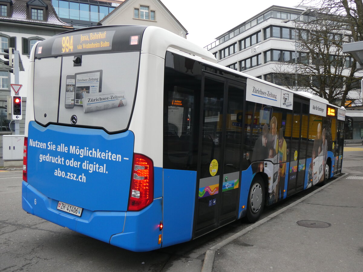 (258'680) - VZO Grningen - Nr. 6/ZH 41'406 - Mercedes am 13. Januar 2024 beim Bahnhof Rapperswil