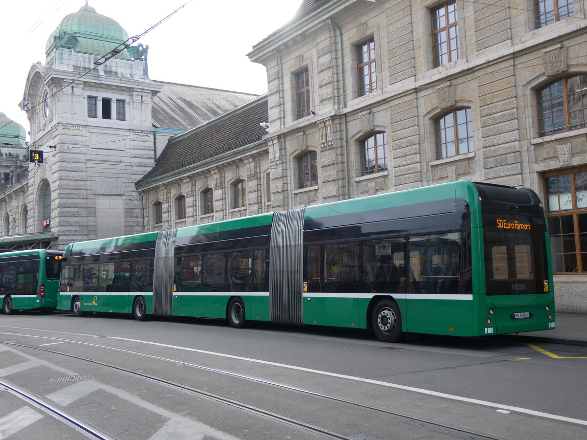 (259'021) - BVB Basel - Nr. 9106/BS 99'806 - eHess am 30. Januar 2024 beim Bahnhof Basel 