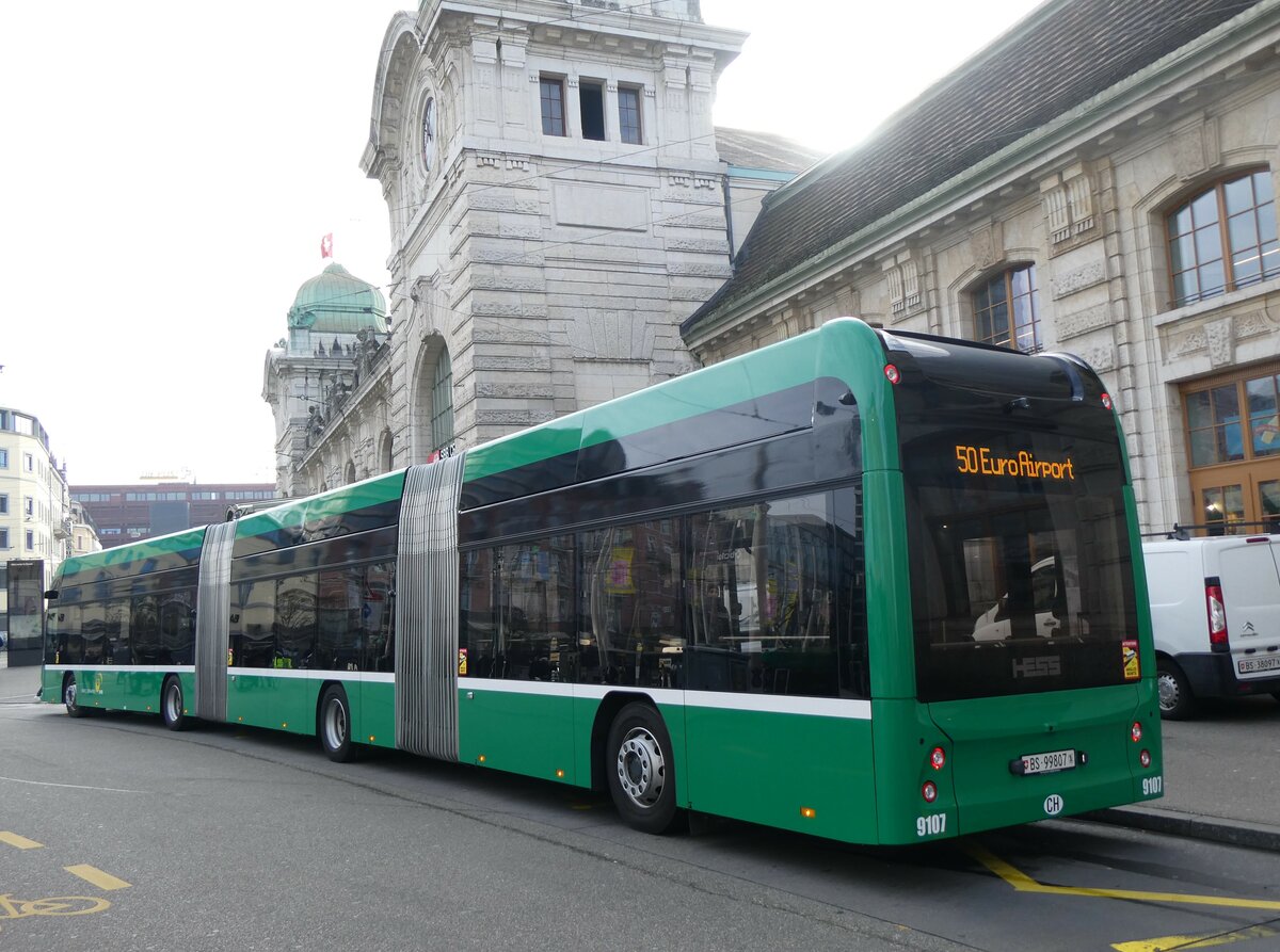 (259'025) - BVB Basel - Nr. 9107/BS 99'807 - eHess am 30. Januar 2024 beim Bahnhof Basel