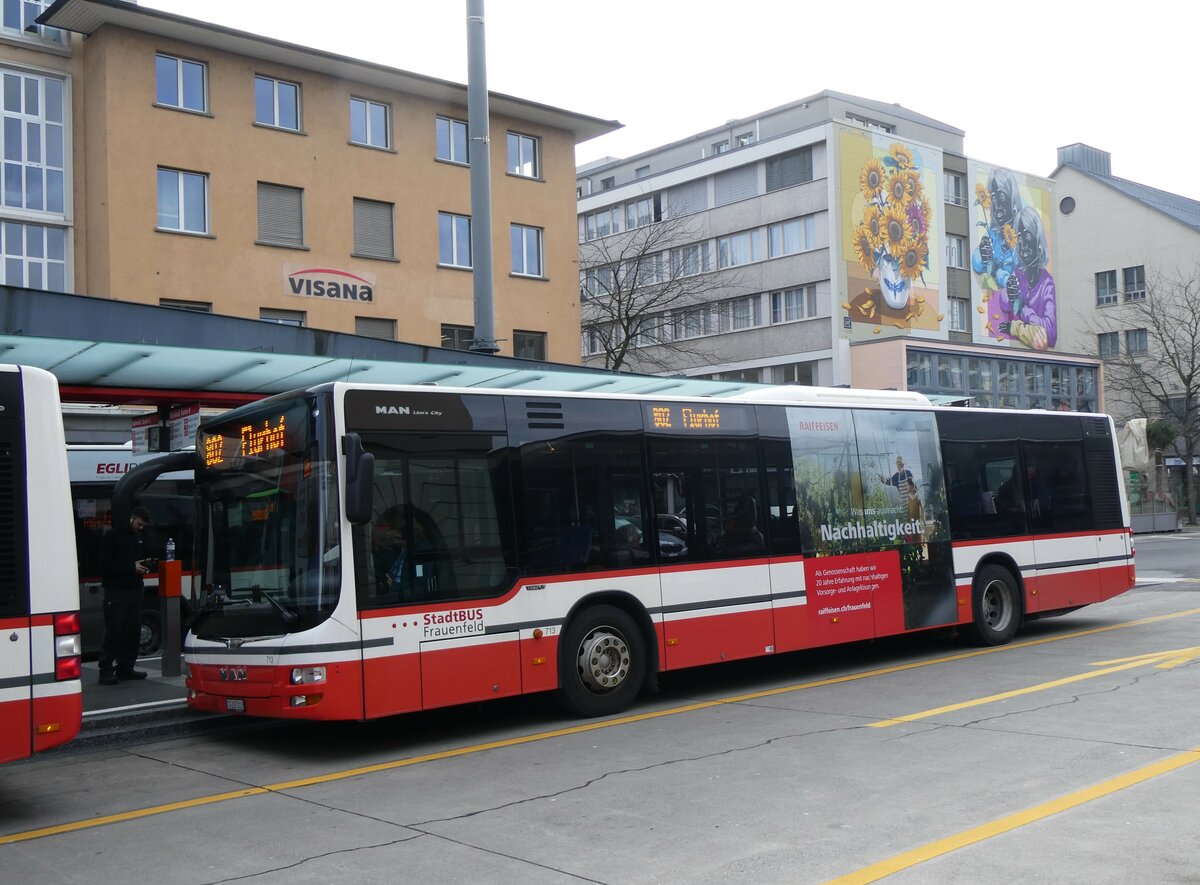 (259'044) - StadtBUS, Frauenfeld - Nr. 713/TG 237'013 - MAN (ex PostAuto Ostschweiz PID 10'105) am 2. Februar 2024 beim Bahnhof Frauenfeld