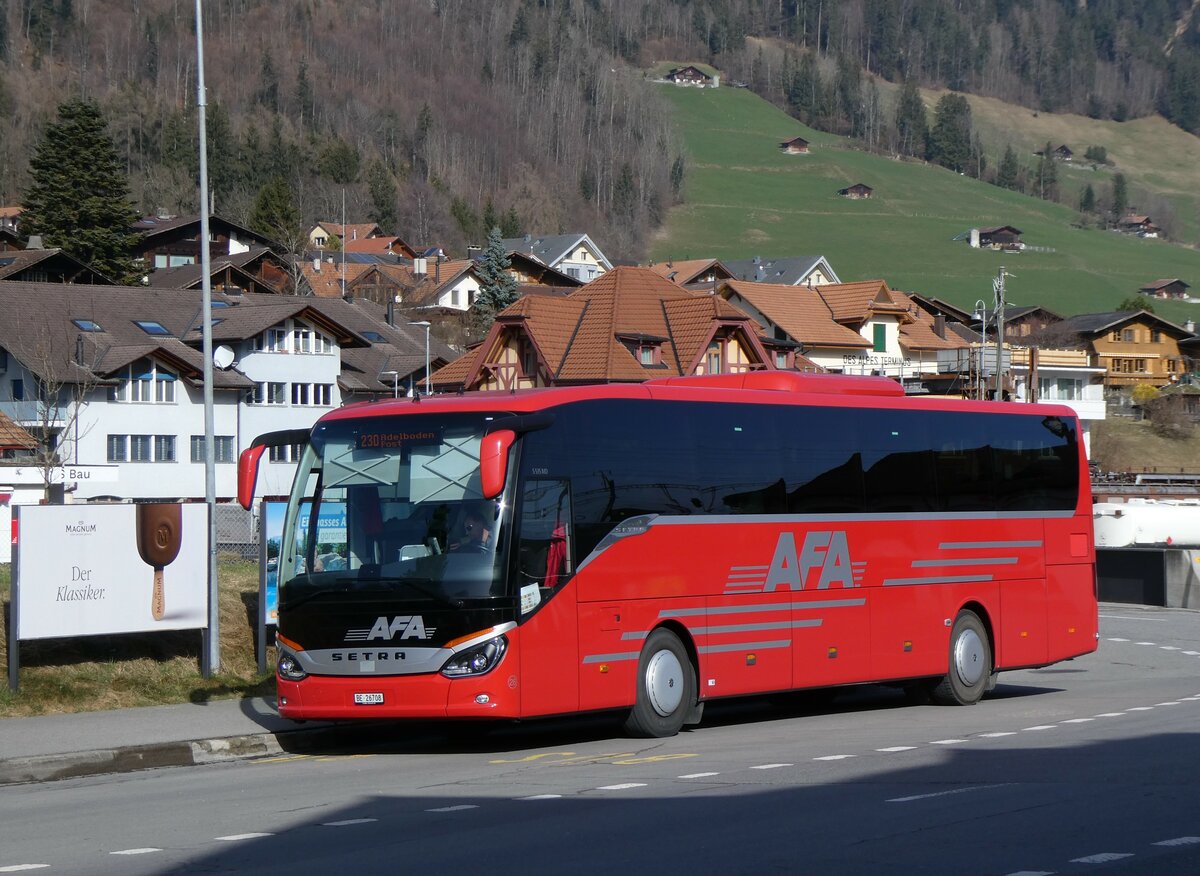 (259'789) - AFA Adelboden - Nr. 26/BE 26'708 - Setra am 29. Februar 2024 beim Bahnhof Frutigen