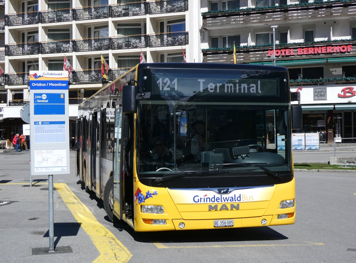 (260'526) - GrindelwaldBus, Grindelwald - Nr. 12/BE 356'085 - MAN am 19. Mrz 2024 beim Bahnhof Grindelwald