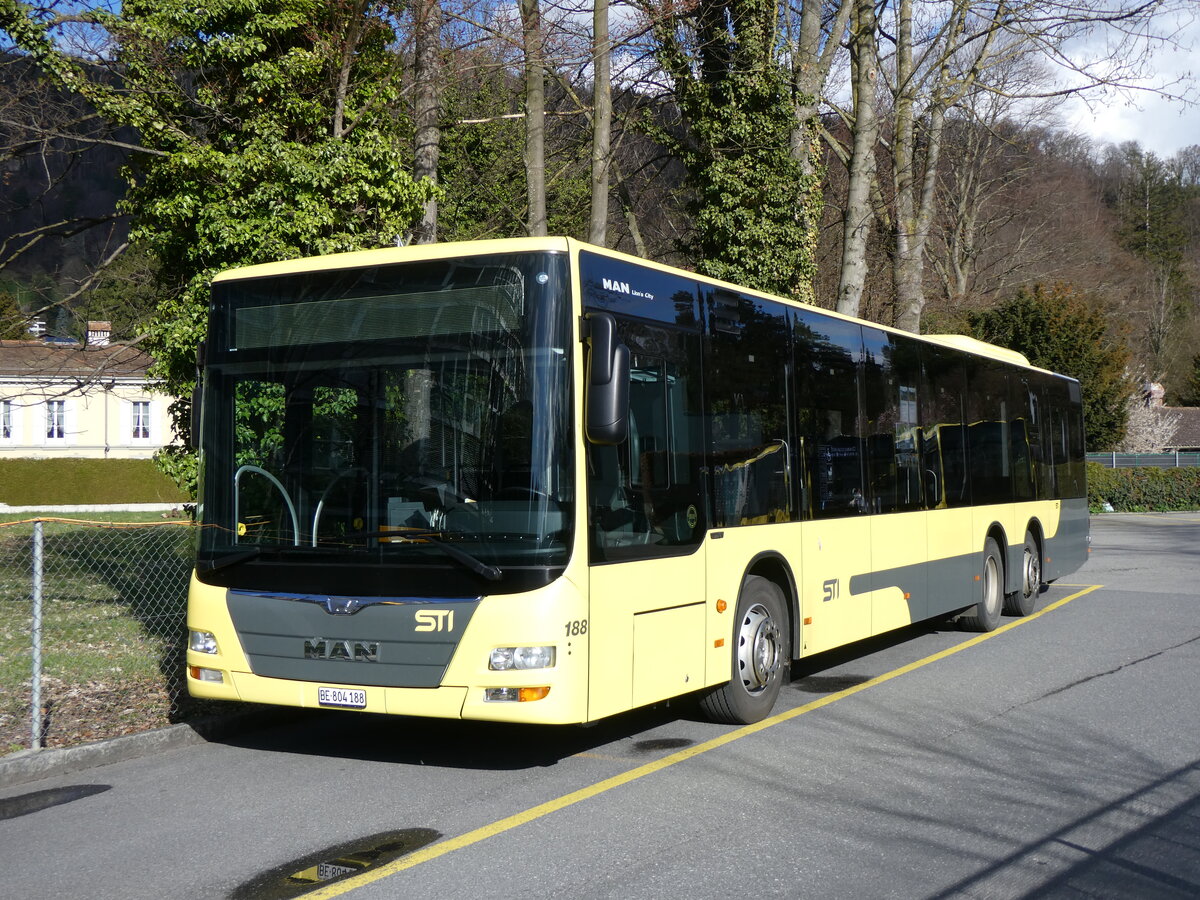 (260'609) - STI Thun - Nr. 188/BE 804'188 - MAN am 21. Mrz 2024 bei der Schifflndte Thun 