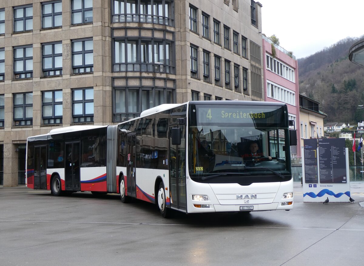 (260'727) - RVBW Wettingen - Nr. 155/AG 7062 - MAN am 28. Mrz 2024 beim Bahnhof Baden