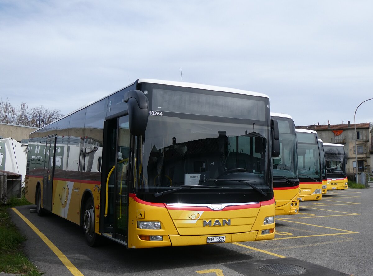 (260'844) - CarPostal Ouest - VD 606'576/PID 10'264 - MAN (ex TSPG Saignelgier) am 29. Mrz 2024 in Yverdon, Garage