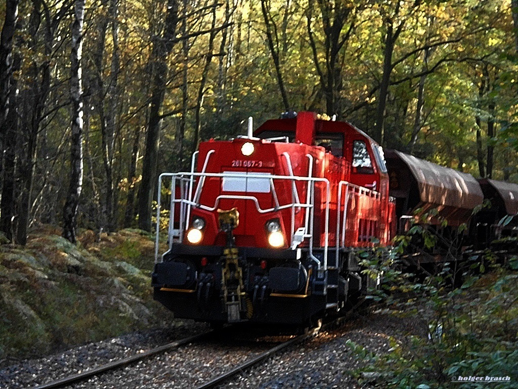 261 067-3 schob einen gterzug vom bhf glinde durch den herbstwald richtung koops