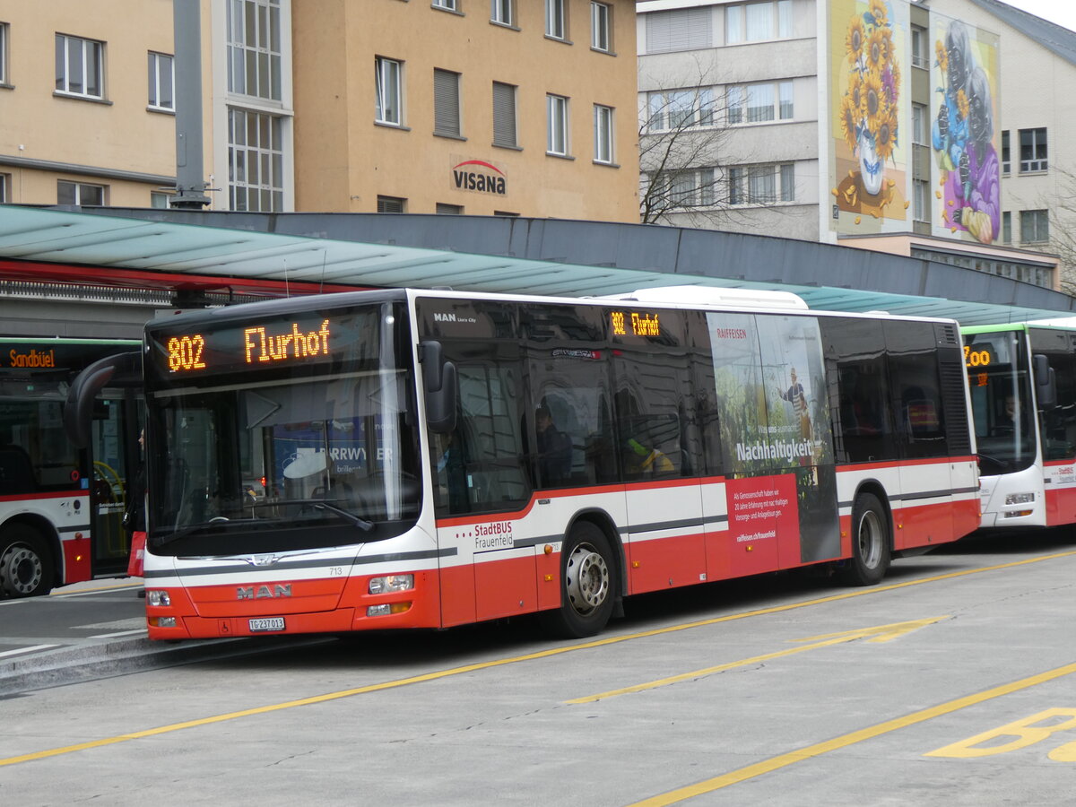 (261'103) - StadtBUS, Frauenfeld - Nr. 713/TG 237'013 - MAN (ex PostAuto Ostschweiz PID 10'105) am 9. April 2024 beim Bahnhof Frauenfeld