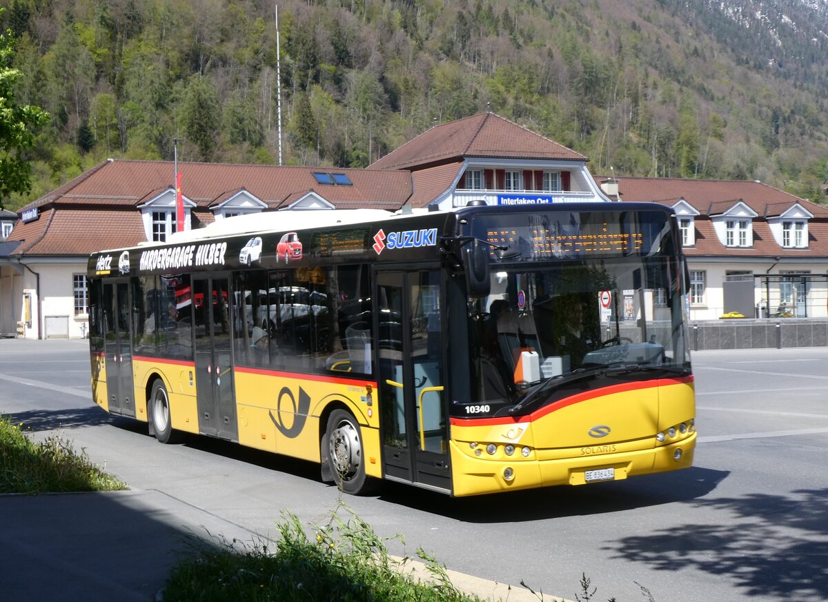 (261'710) - PostAuto Bern - BE 836'434/PID 10'340 - Solaris (ex Nr. 581) am 25. April 2024 beim Bahnhof Interlaken Ost