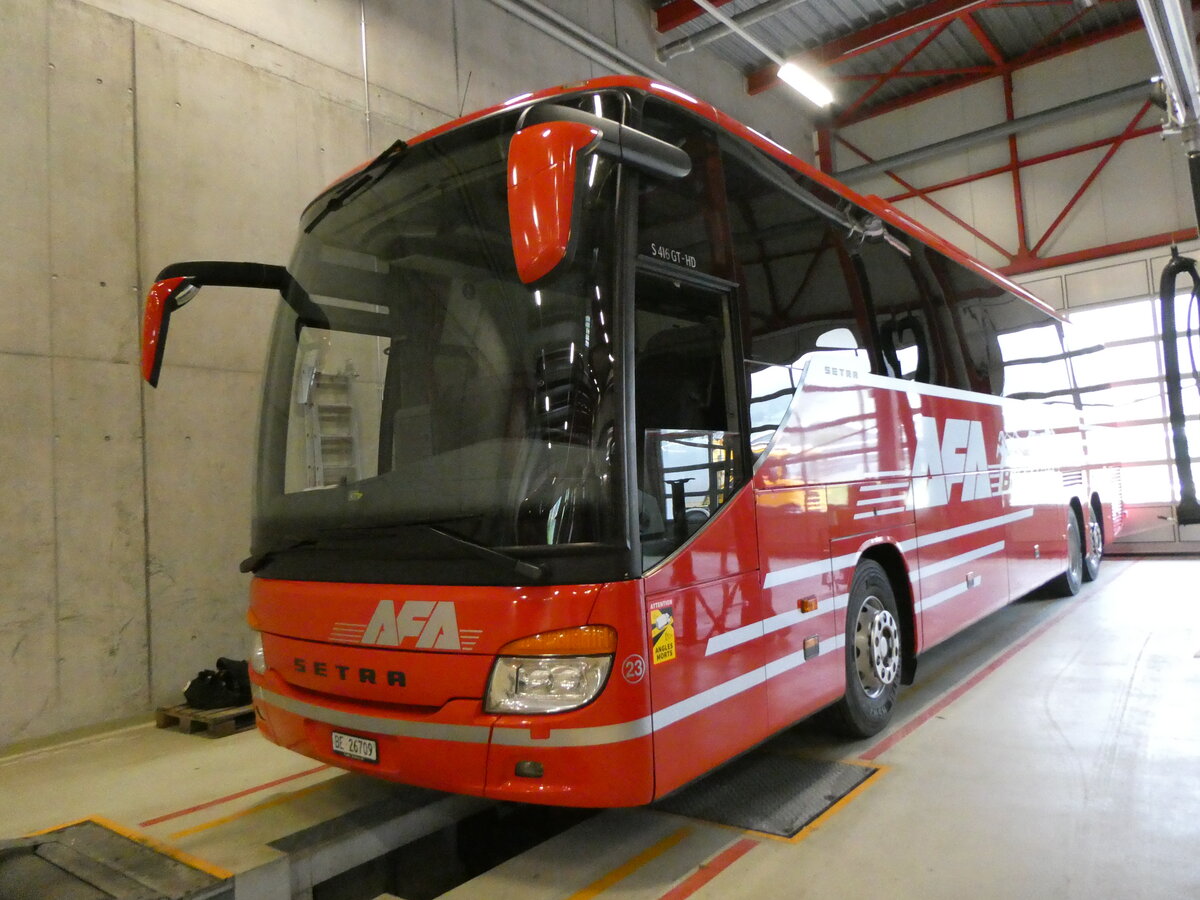 (262'389) - AFA Adelboden - Nr. 23/BE 26'709 - Setra (ex Blaguss, A-Wien Nr. 5402) am 15. Mai 2024 in Frutigen, Garage