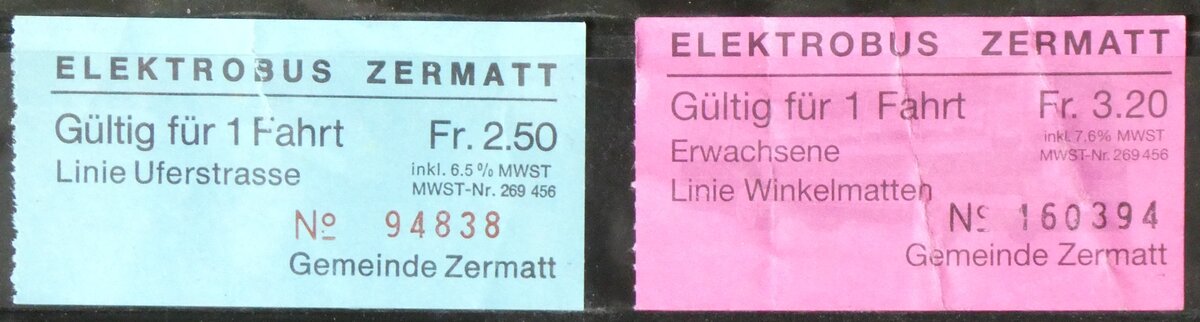 (262'747) - Elektrobus Zermatt-Einzelbillette am 19. Mai 2024 in Thun
