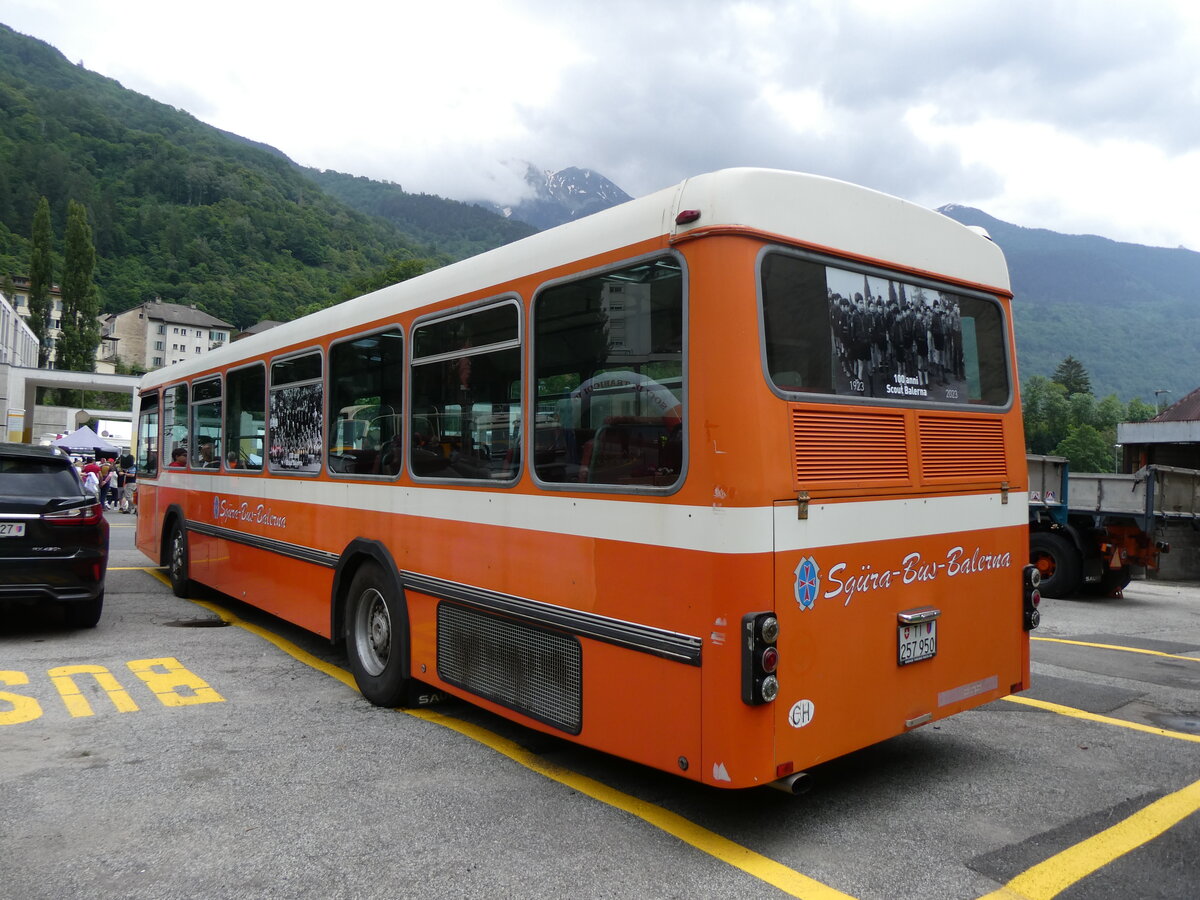 (263'576) - Sgura-Bus, Balerna - TI 257'950 - Saurer/Hess (ex AMSA Chiasso Nr. 15) am 9. Juni 2024 in Faido, Garage Barenco