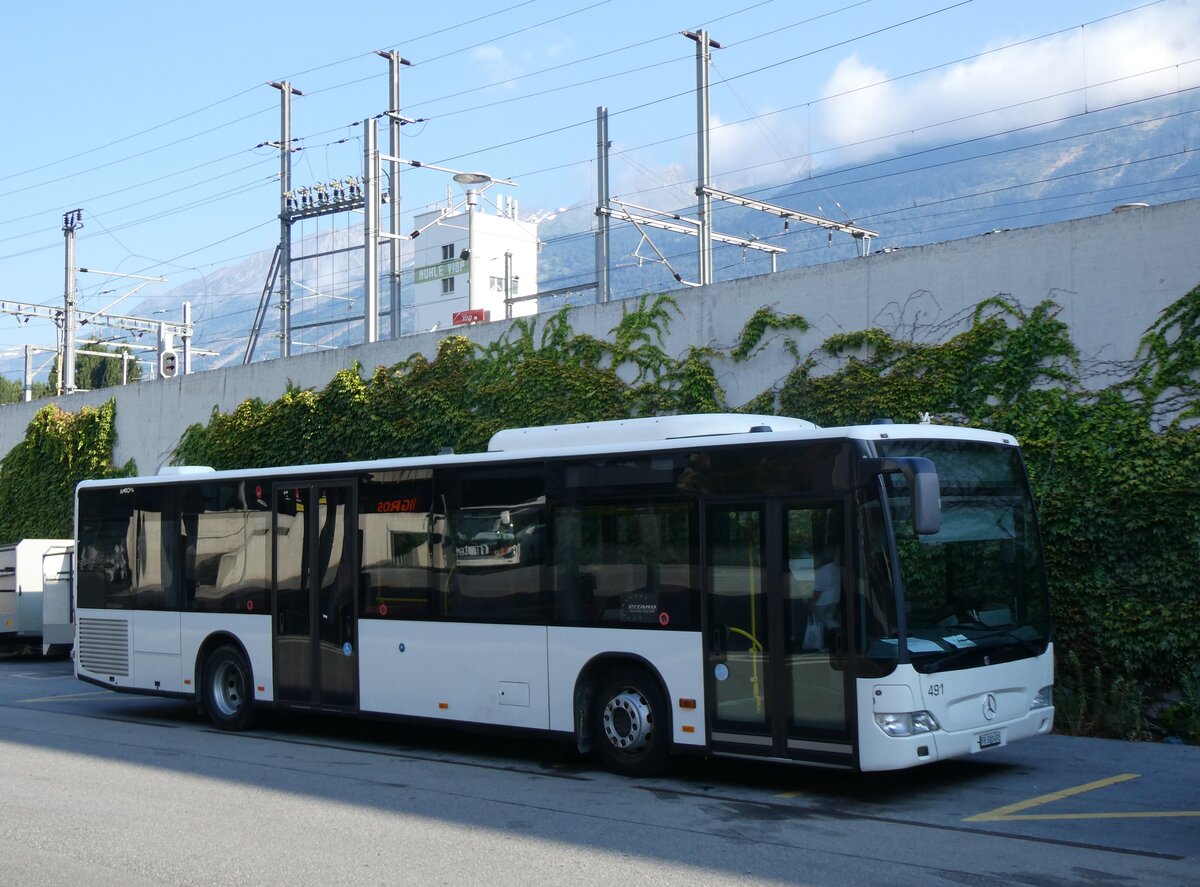 (265'114) - Intertours, Domdidier - Nr. 491/FR 300'491 - Mercedes (ex Steiner, Ortschwaben Nr. 12/PID 4289) am 28. Juli 2024 beim Bahnhof Visp