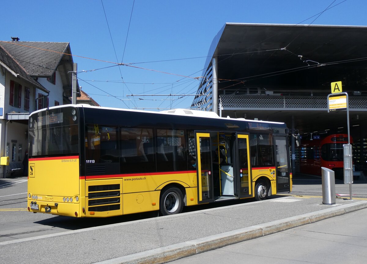 (265'238) - PostAuto Bern - Nr. 11'113/BE 745'481/PID 11'113 - Solaris (ex Nr. 481) am 29. Juli 2024 beim Bahnhof Worb Dorf