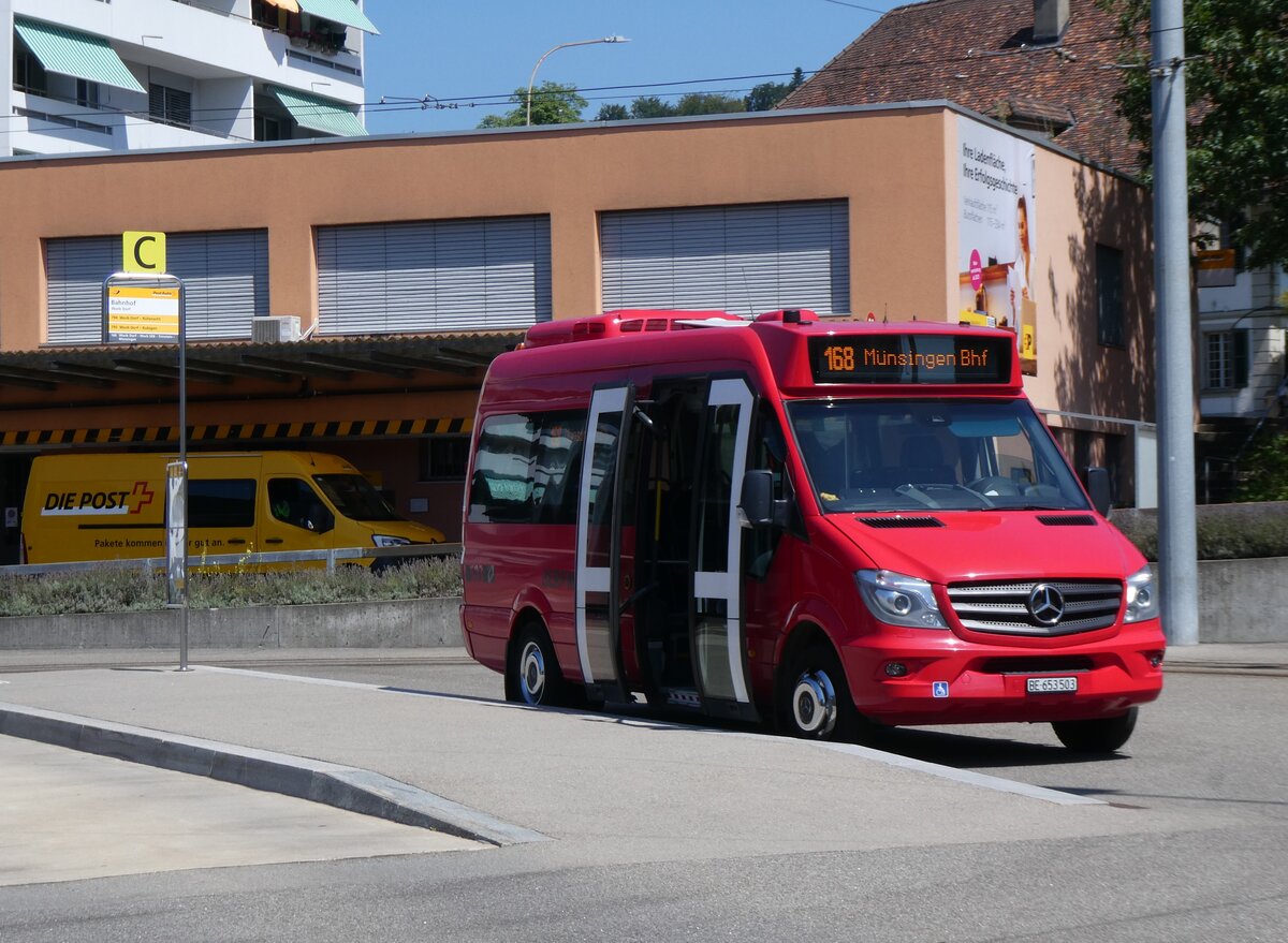 (265'246) - Bernmobil, Bern - Nr. 503/BE 653'503 - Mercedes (ex Busland, Burgdorf Nr. 402) am 29. Juli 2024 beim Bahnhof Worb Dorf