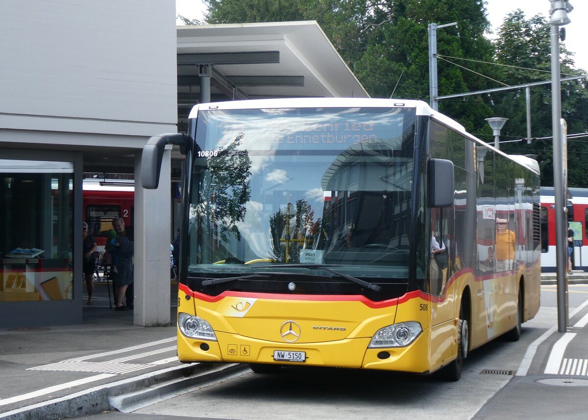 (265'333) - PostAuto Zentralschweiz - Nr. 508/NW 5150/PID 10'806 - Mercedes (ex Nr. 14; ex Thepra, Stans Nr. 14) am 2. August 2024 beim Bahnhof Stans