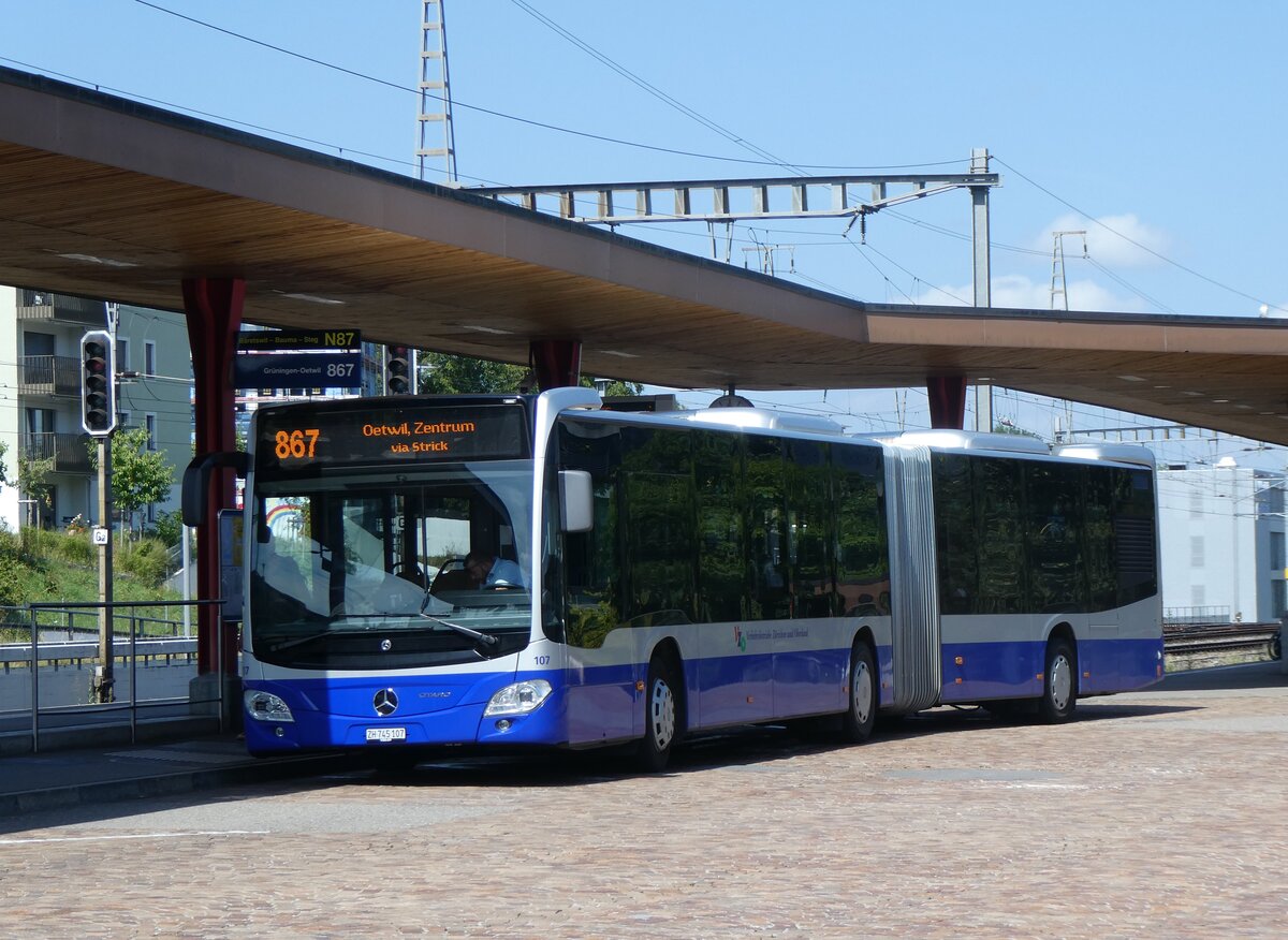 (265'655) - VZO Grningen - Nr. 107/ZH 745'107 - Mercedes am 15. August 2024 beim Bahnhof Wetzikon