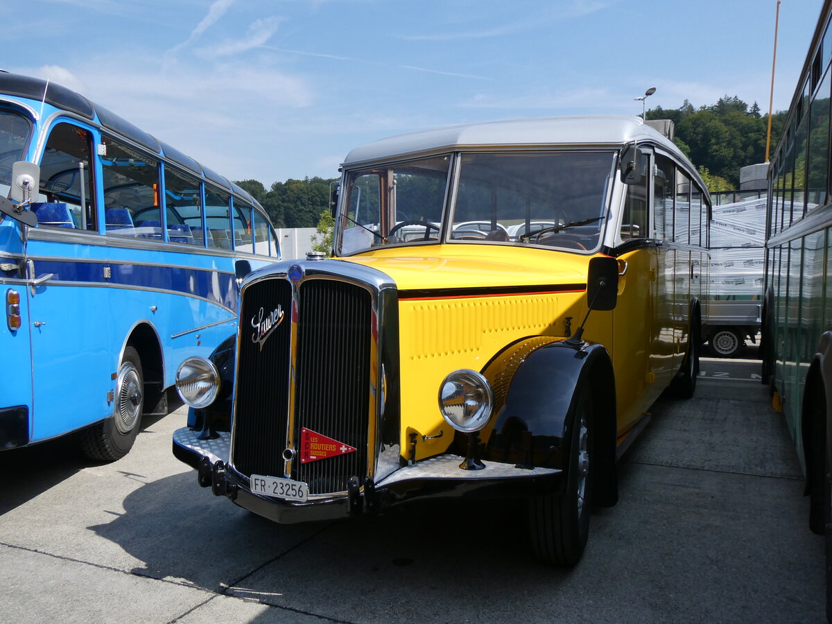 (266'458) - Schmutz, Vaulruz - FR 23'256 - Saurer/Saurer (ex Nestl; ex P 23'019; ex P 2044) am 31. August 2024 in Oberkirch, CAMPUS Sursee