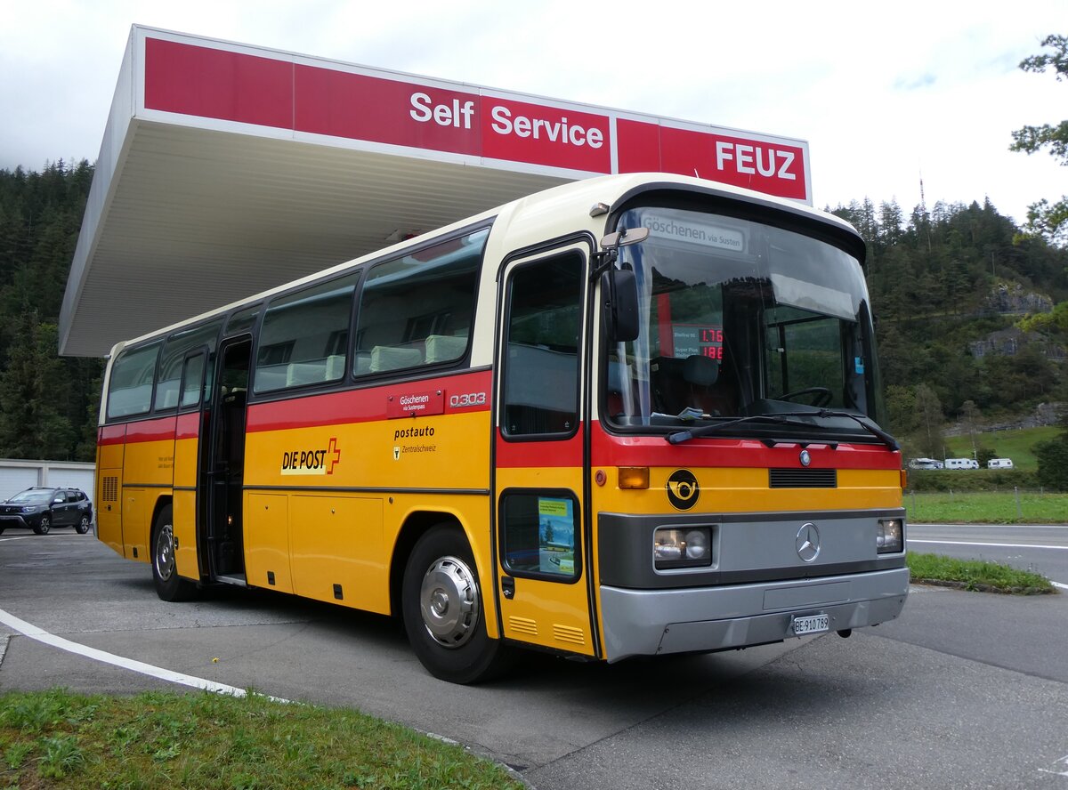 (266'902) - Buzzi, Bern - BE 910'789 - Mercedes (ex Mattli, Wassen PID 2295) am 10. September 2024 in Innertkirchen, Tankstelle Feuz