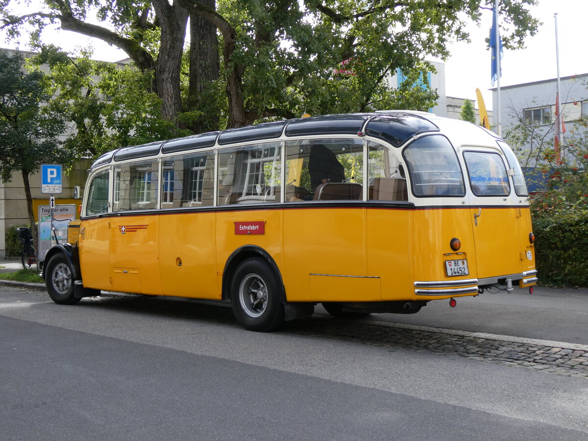 (267'033) - Mller, Uttigen - BE 14'452 - Saurer/Eggli (ex Tschannen, Arth; ex OPC Ennetbrgen Nr. 2; ex M+79'513; ex P 23'153; ex P 2240) am 14. September 2024 in Bern, Museum fr Kommunikation