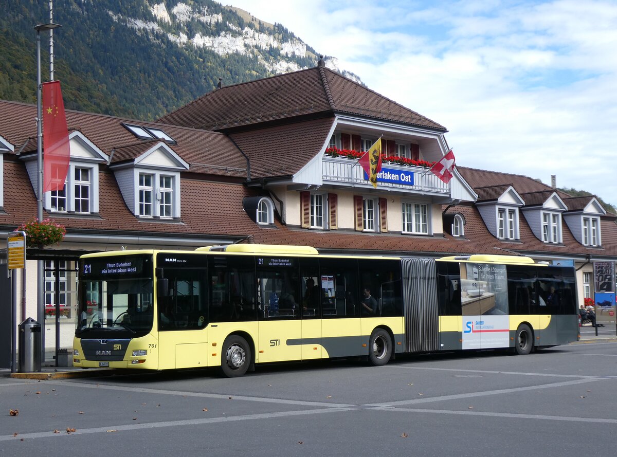 (267'818) - STI Thun - Nr. 701/BE 849'701 - MAN am 7. Oktober 2024 beim Bahnhof Interlaken Ost