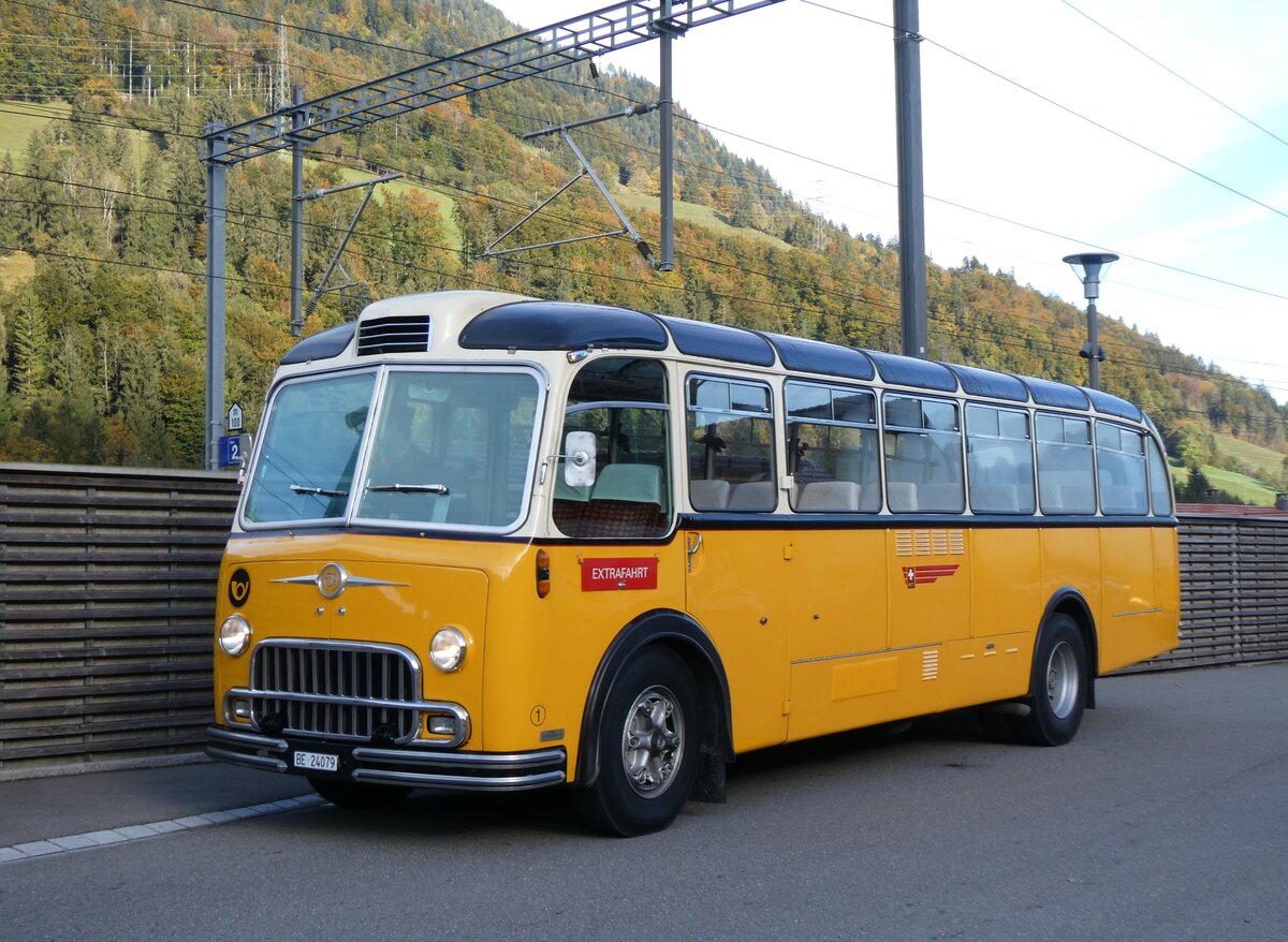 (267'994) - Gast, Reutigen - Nr. 1/BE 24'079 - FBW/FHS (ex Lambach, Gommiswald; ex Hotz, Rickenbach bei Wil/TG; ex P 24'079; ex P 21'579) am 12. Oktober 2024 beim Bahnhof Reichenbach