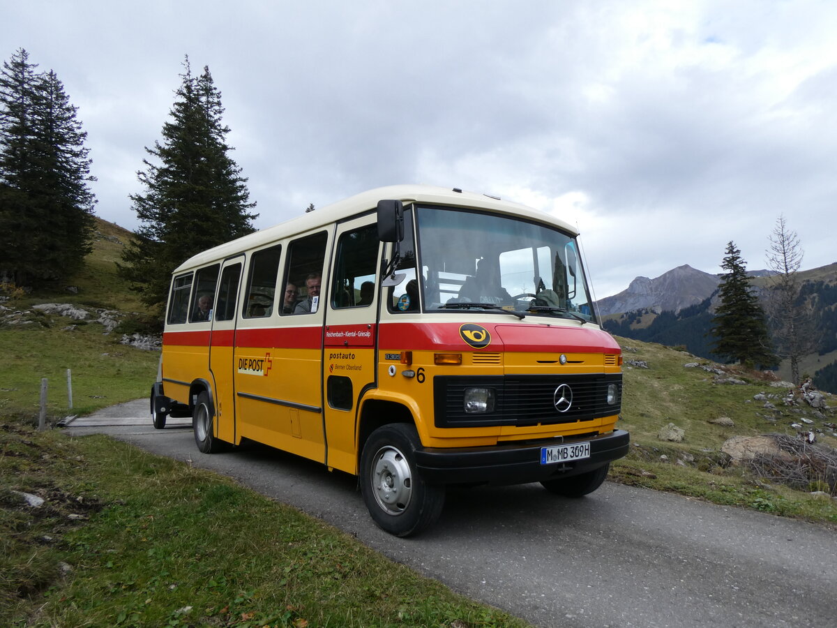 (268'127) - Aus Deutschland: Hahn, Mnchen - Nr. 6/M-MB 309H - Mercedes (ex Mller, CH-Ennetmoos Nr. 6; ex Portenier, CH-Adelboden Nr. 6/PID 492; ex Geiger, CH-Adelboden Nr. 6) am 12. Oktober 2024 beim der Bundalp