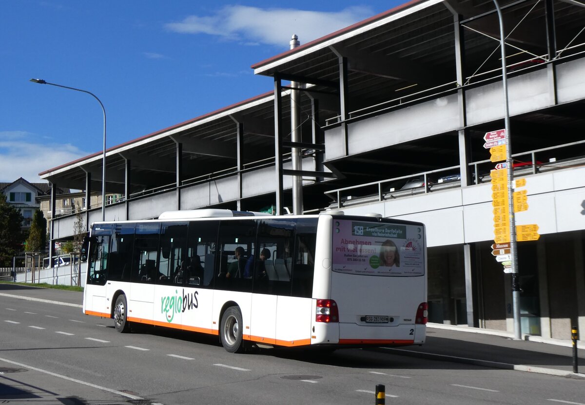 (268'207) - Regiobus, Gossau - Nr. 2/SG 283'909 - MAN am 17. Oktober 2024 beim Bahnhof Herisau