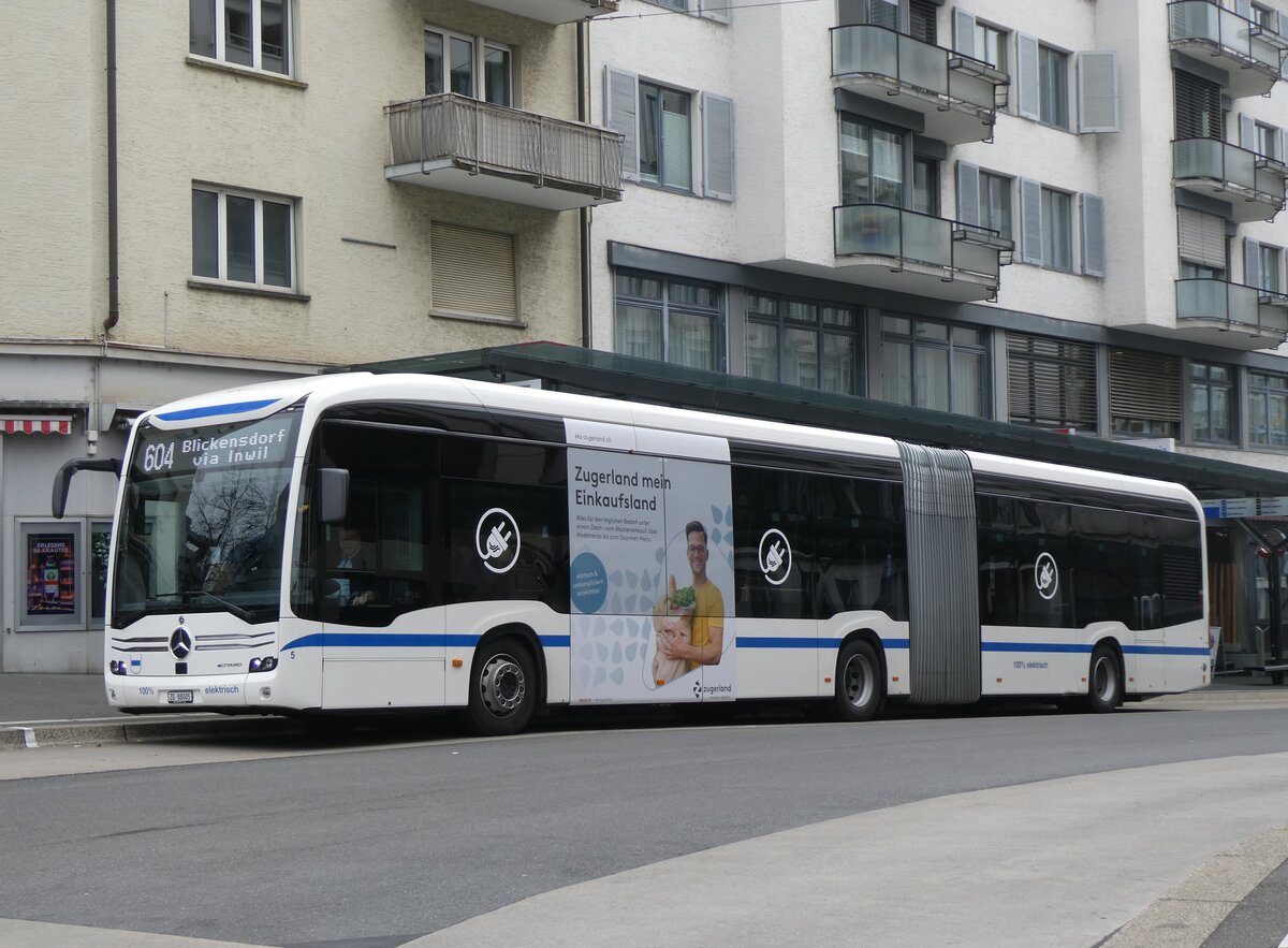 (269'063) - ZVB Zug - Nr. 5/ZG 88'005 - eMercedes am 9. November 2024 beim Bahnhof Zug