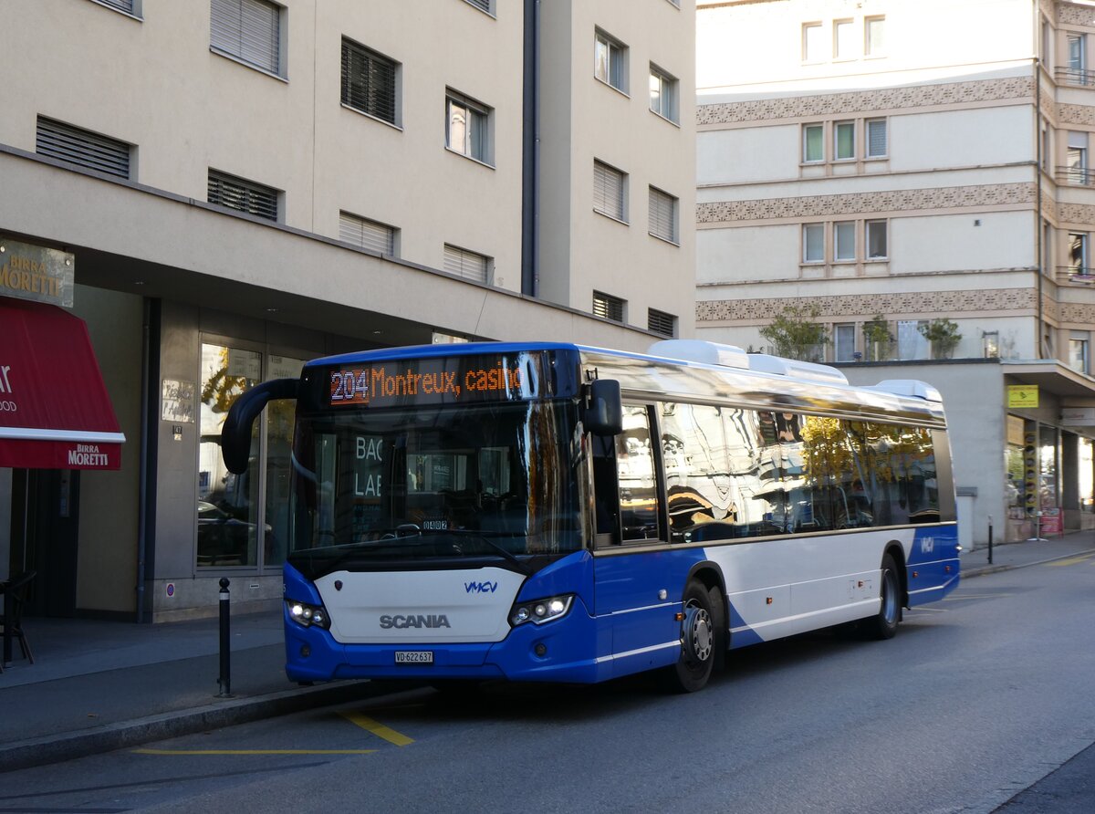 (269'208) - VMCV Clarens - Nr. 505/VD 622'637 - Scania am 16. November 2024 beim Bahnhof Montreux